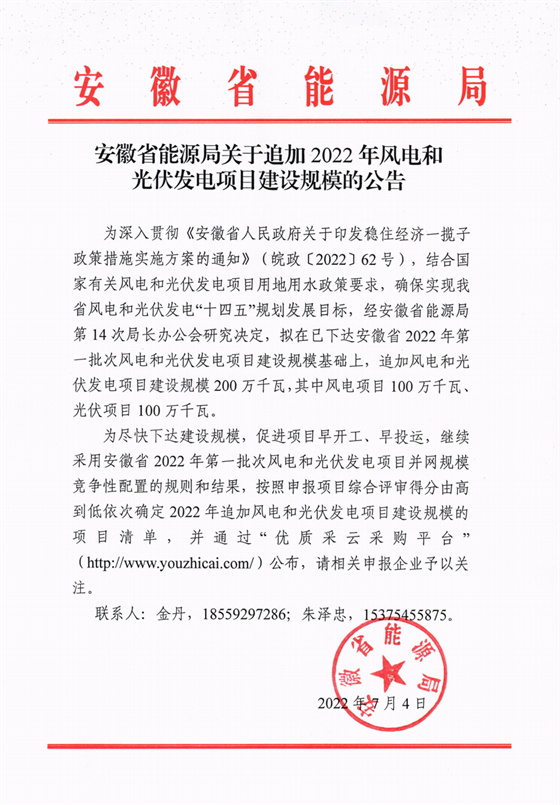 再加1GW光伏+1GW風(fēng)電！安徽2022年風(fēng)光項目建設(shè)規(guī)模擬至5GW！
