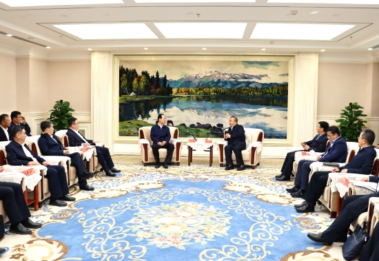 中國(guó)電建黨委書記、董事長(zhǎng)丁焰章與新疆維吾爾自治區(qū)政府主席艾爾肯·吐尼亞孜會(huì)談