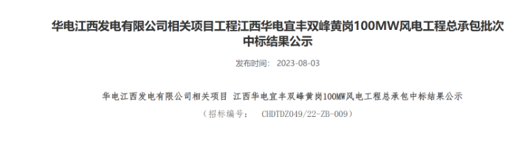 超2億元！華電100MW風(fēng)電總承包項目中標(biāo)公示