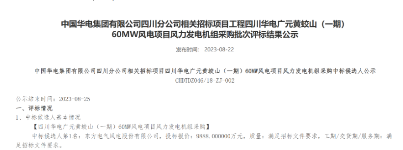 160MW！華電2個(gè)風(fēng)電項(xiàng)目候選人公示