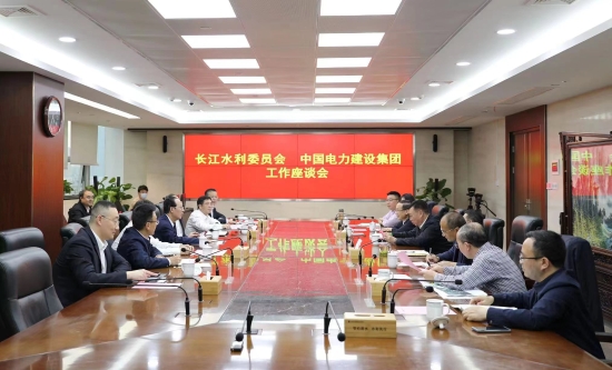 中國(guó)電建黨委書(shū)記、董事長(zhǎng)丁焰章與長(zhǎng)江水利委員會(huì)黨組書(shū)記、主任劉冬順會(huì)談